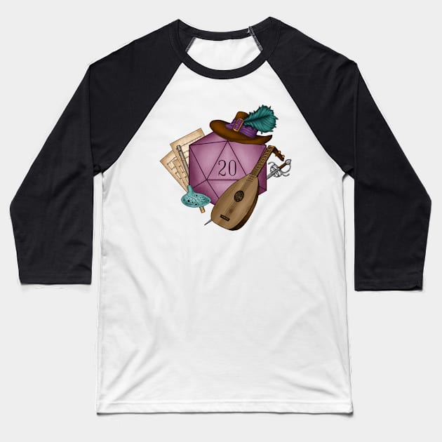 Bard Dice Baseball T-Shirt by JadedWolvesArt